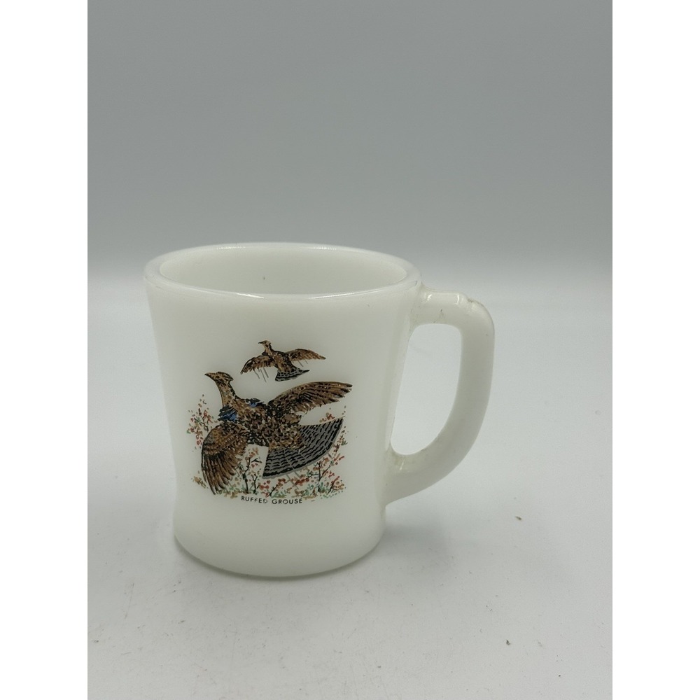 Hunting lodge Retro Vtg Fire King Ruffed Grouse Coffee Cup Mug Anchor Hocking
